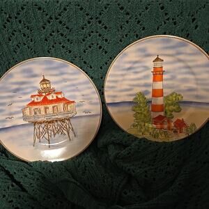 2 gorgeous nautical beach decor Lighhouse plates*